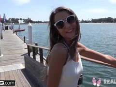 Real Teens - Tiny teen Lily Adams rides a dick outdoors Thumb