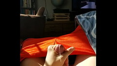 White cock jerked to cum on stomach solo Thumb